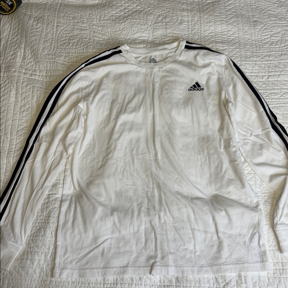 Adidas YOUTH LARGE (14/16)White Long Sleeve Tee with Black Stripes